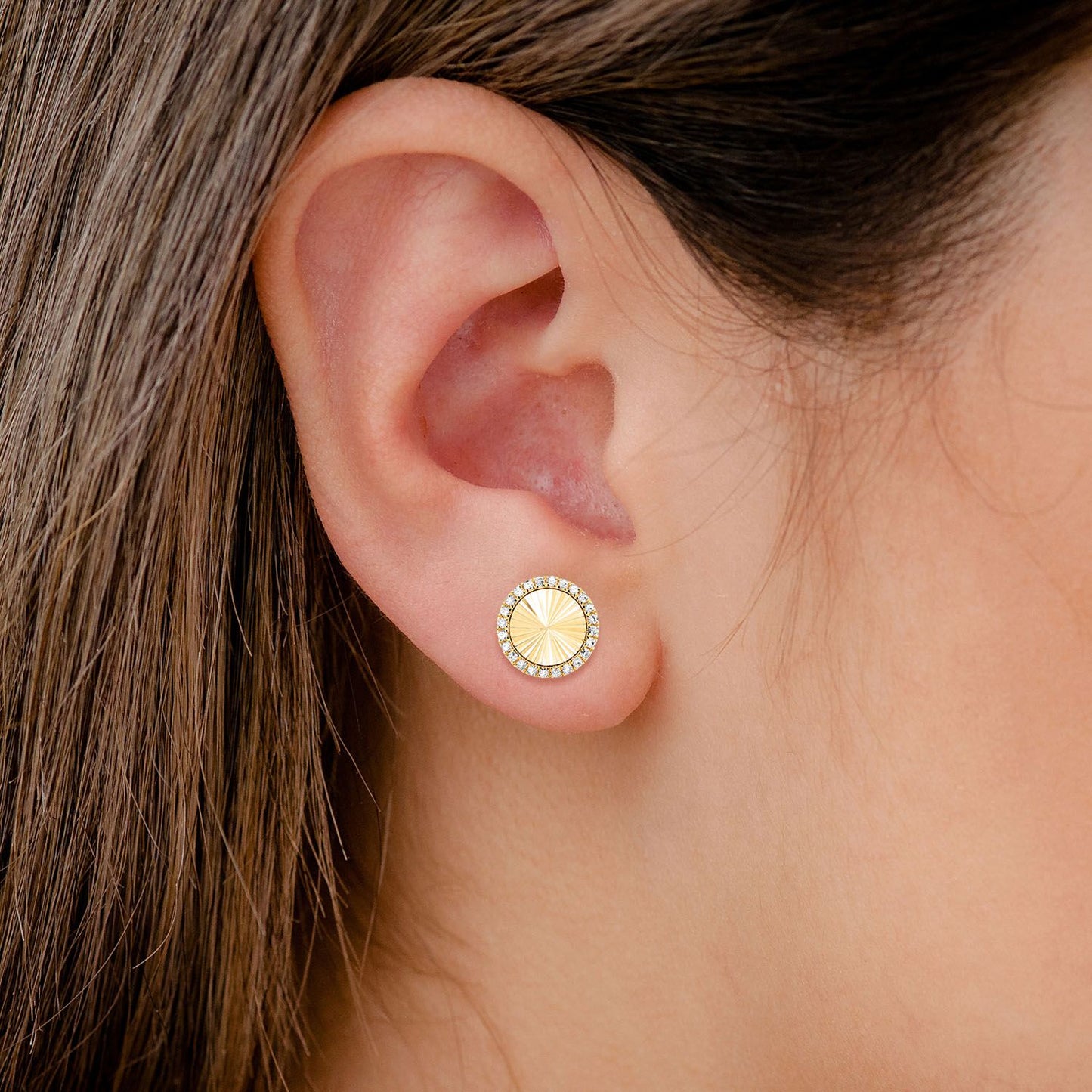 STARBURST DISC DIAMOND HALO STUD EARRINGS 14K SOLID GOLD 0.35CTW