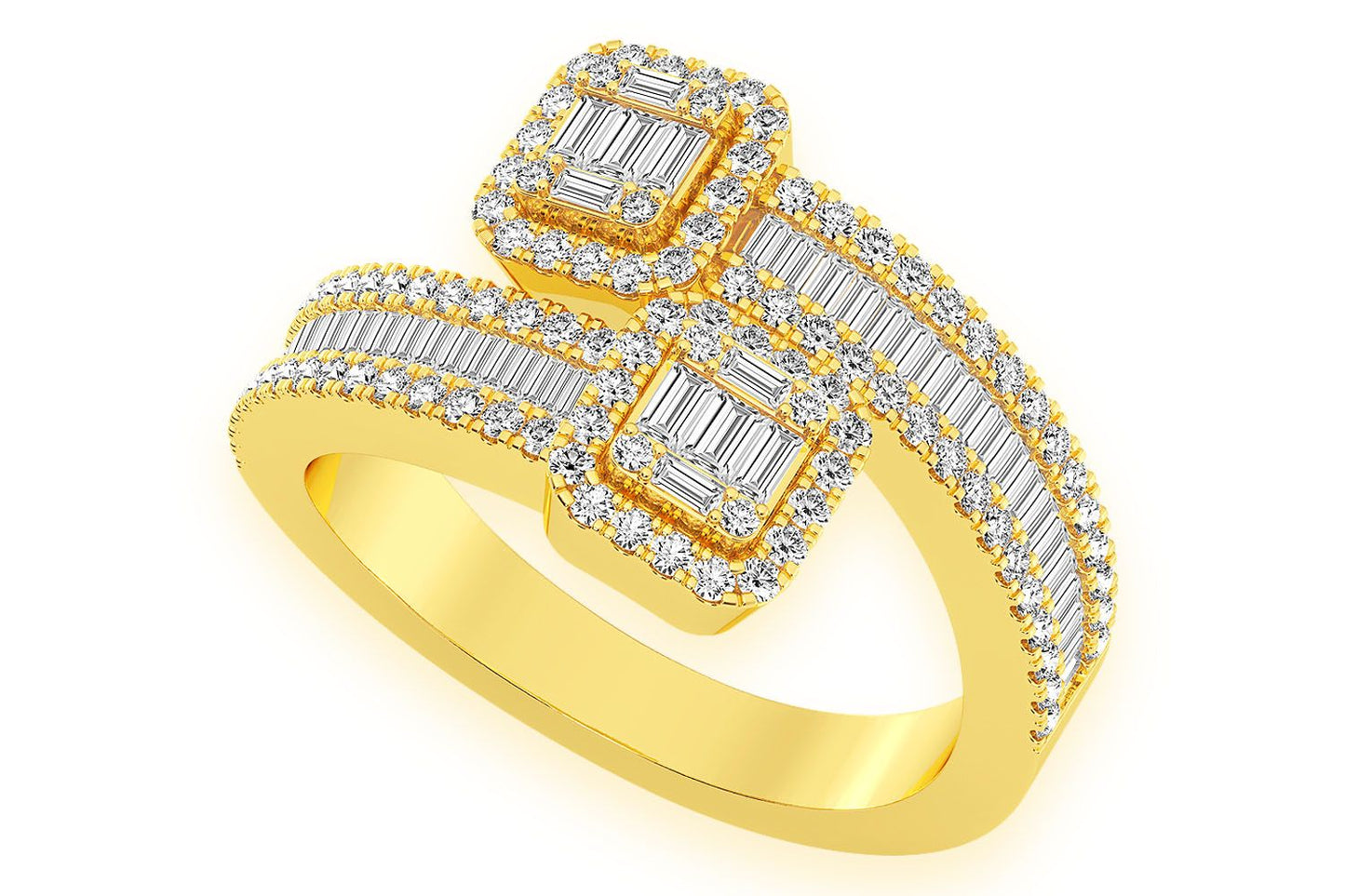 BORDER BAGUETTE CROSSOVER DIAMOND RING 14K SOLID GOLD 1.00CTW