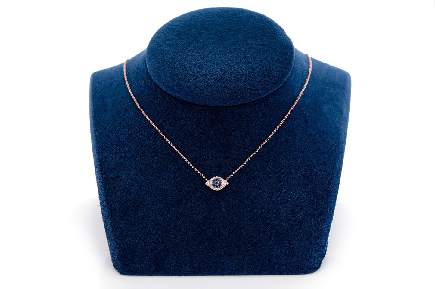 EVIL EYE SAPPHIRE & DIAMOND NECKLACE 14K SOLID GOLD 0.20CTW