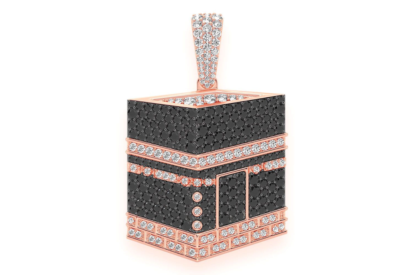 PANDANT KAABA CU DIAMANTE ALBE ȘI NEGRE, AUR MASIV DE 14K, 2.60 CT