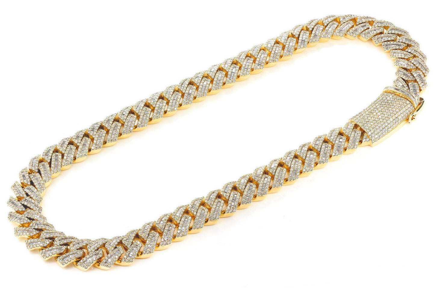 20MM RAISED BAGUETTE DIAMOND CUBAN LINK NECKLACE 14K SOLID GOLD 55.10CTW