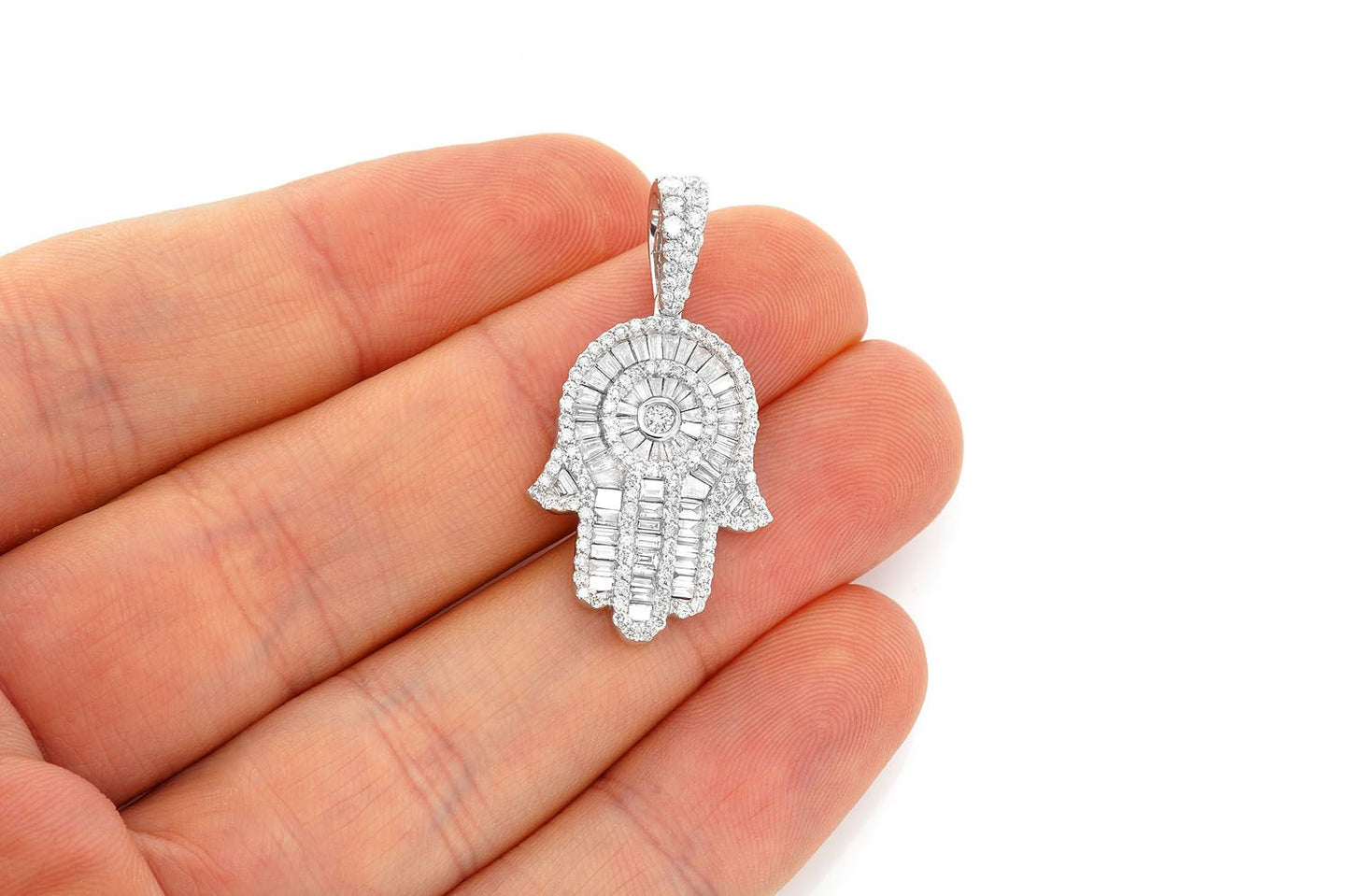 HAMSA DIAMOND PENDANT 14K SOLID GOLD 2.10CTW