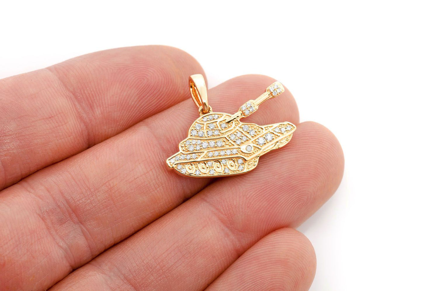 MILITARY TANK DIAMOND PENDANT 14K SOLID GOLD 0.25CTW