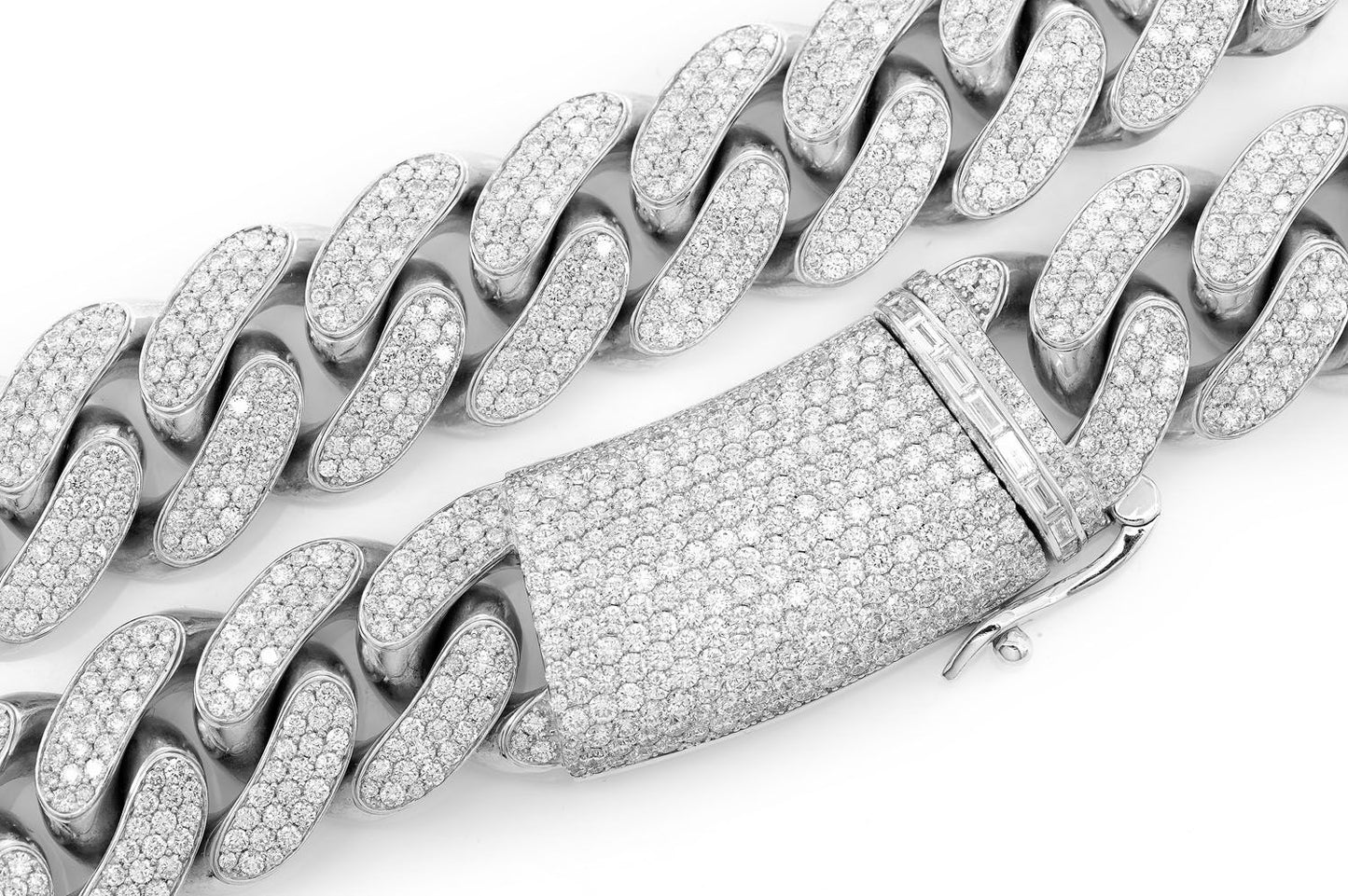 Бриллиантовое колье Miami Cuban Link 24 мм, цельное золото 14 карат, 71,75 карата