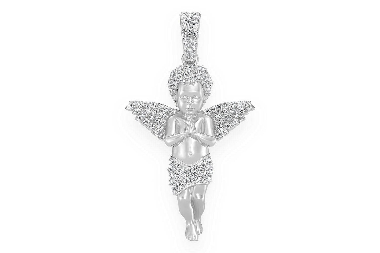 PRAYING ANGEL DIAMOND PENDANT 14K SOLID GOLD .50CTW