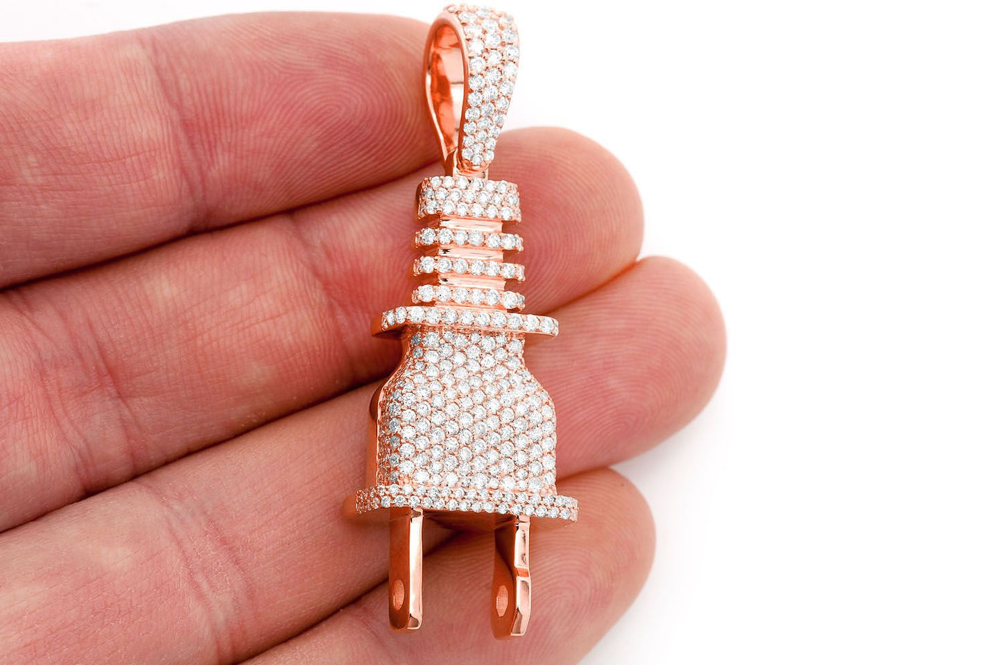 ELECTRIC PLUG DIAMOND PENDANT 14K SOLID GOLD 2.15CTW