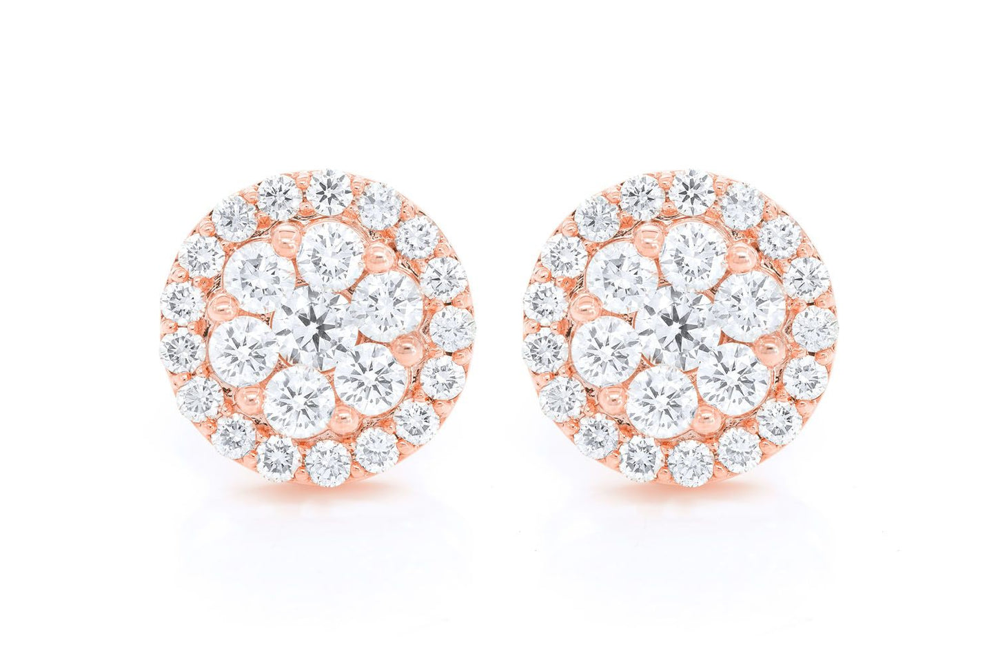 CERCEI CU DIAMANTE HALO FLOWER, AUR MASIV DE 14K, 4.00CT
