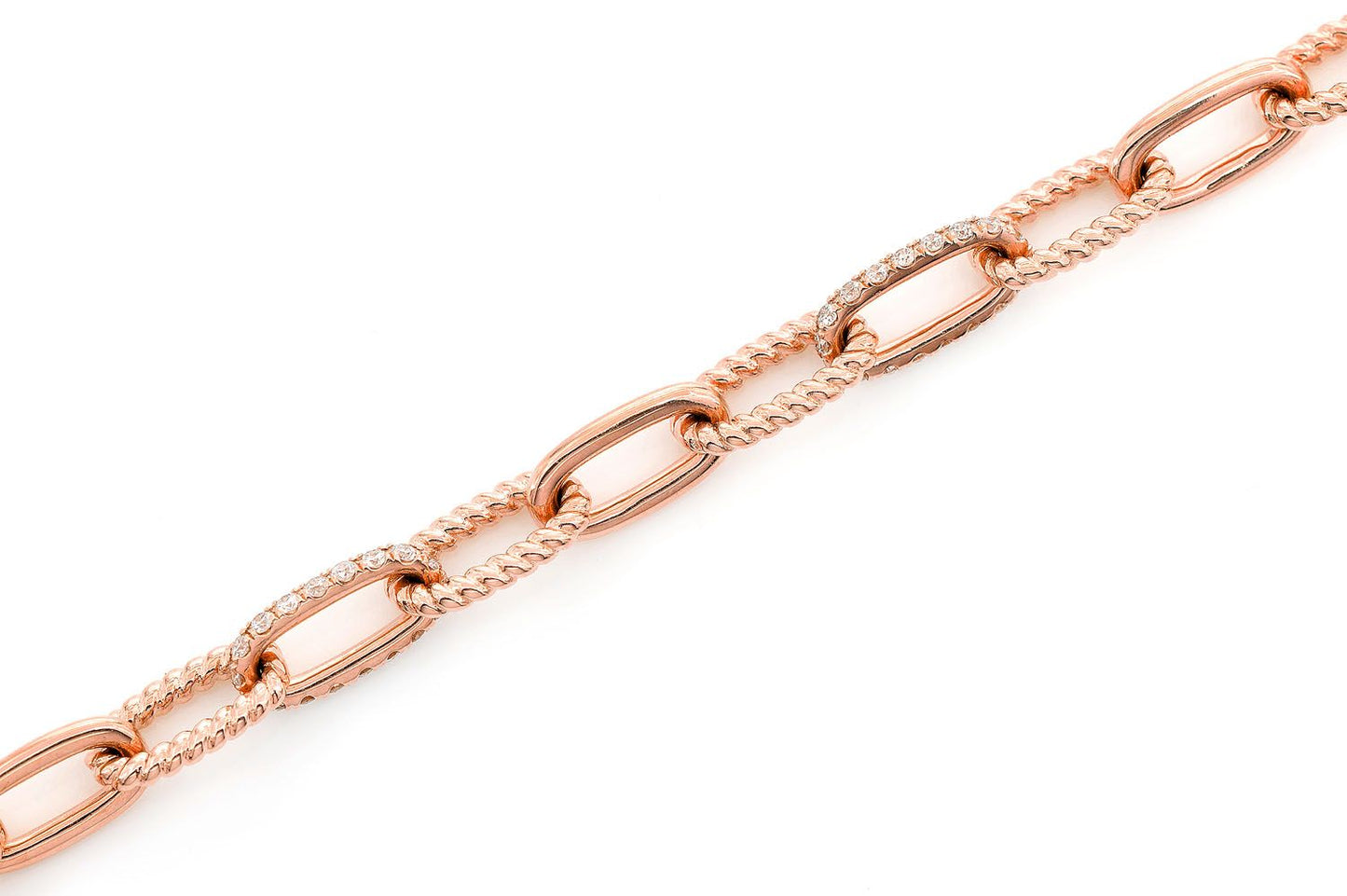 DIAMOND PAVE ENLONGATED ROLO LINK BRACELET 14K SOLID GOLD 0.70CTW