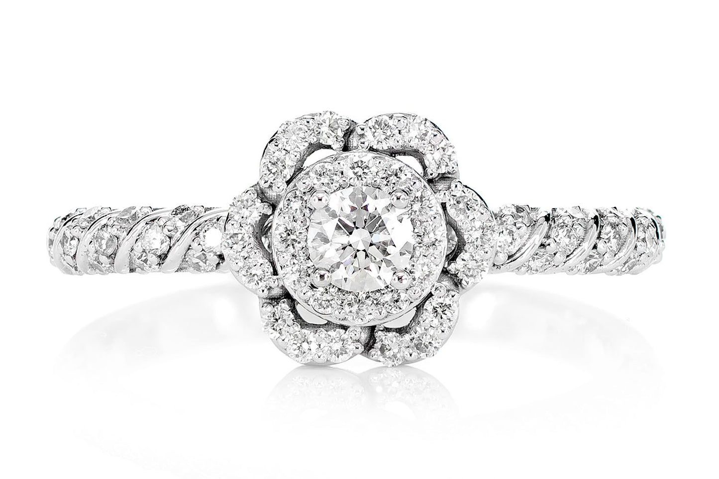 TWIST FLOWER HALO RING 14K SOLID GOLD 0.50CTW