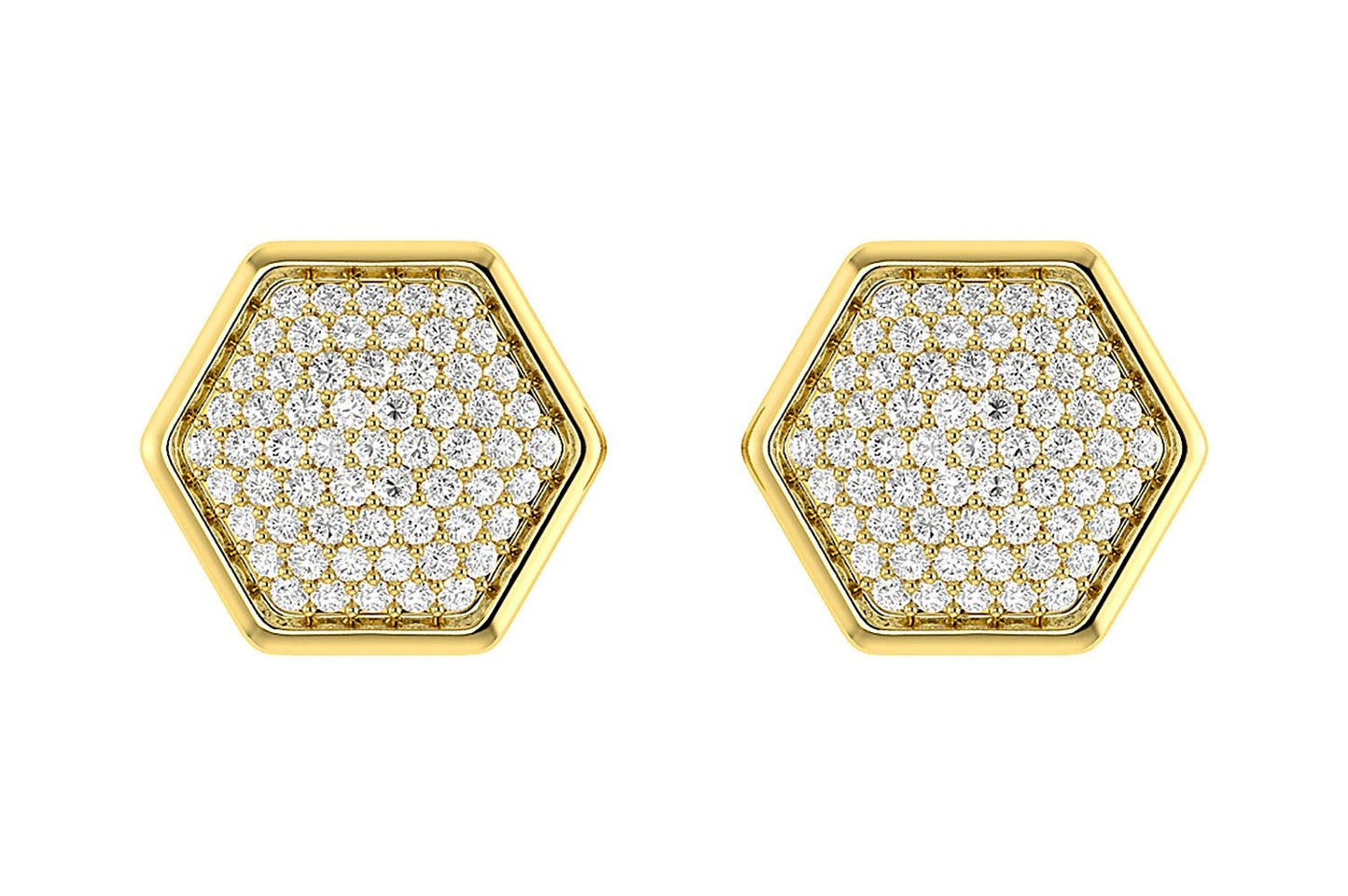HEXAGON CLUSTER DIAMOND STUD EARRINGS 14K SOLID GOLD 0.20CTW