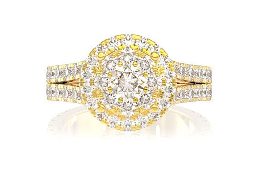 DOUBLE HALO SPLIT SHANK DIAMOND ENGAGEMENT RING 2.00CTW - 14K SOLID GOLD