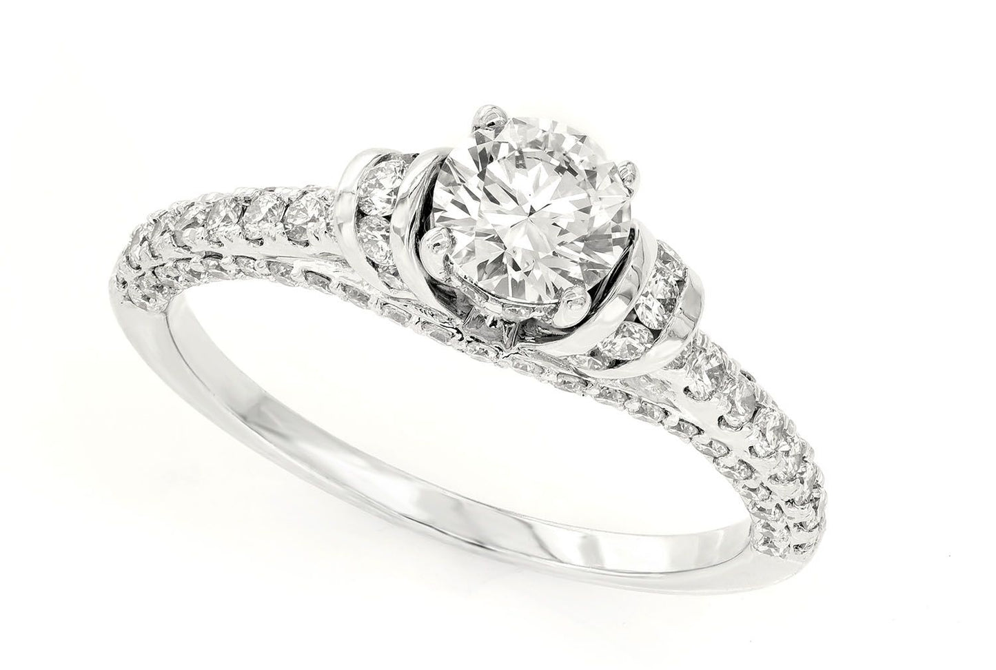 0.50CT ROUND CATHEDRAL DIAMOND ENGAGEMENT RING - 14K SOLID GOLD