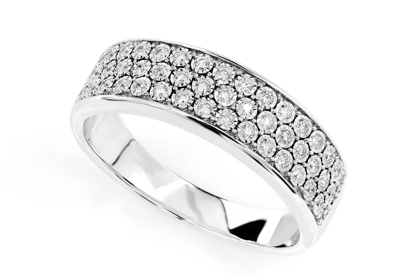 THREE ROW MIRACLE SET DIAMOND BAND RING 14K SOLID GOLD 0.30CTW