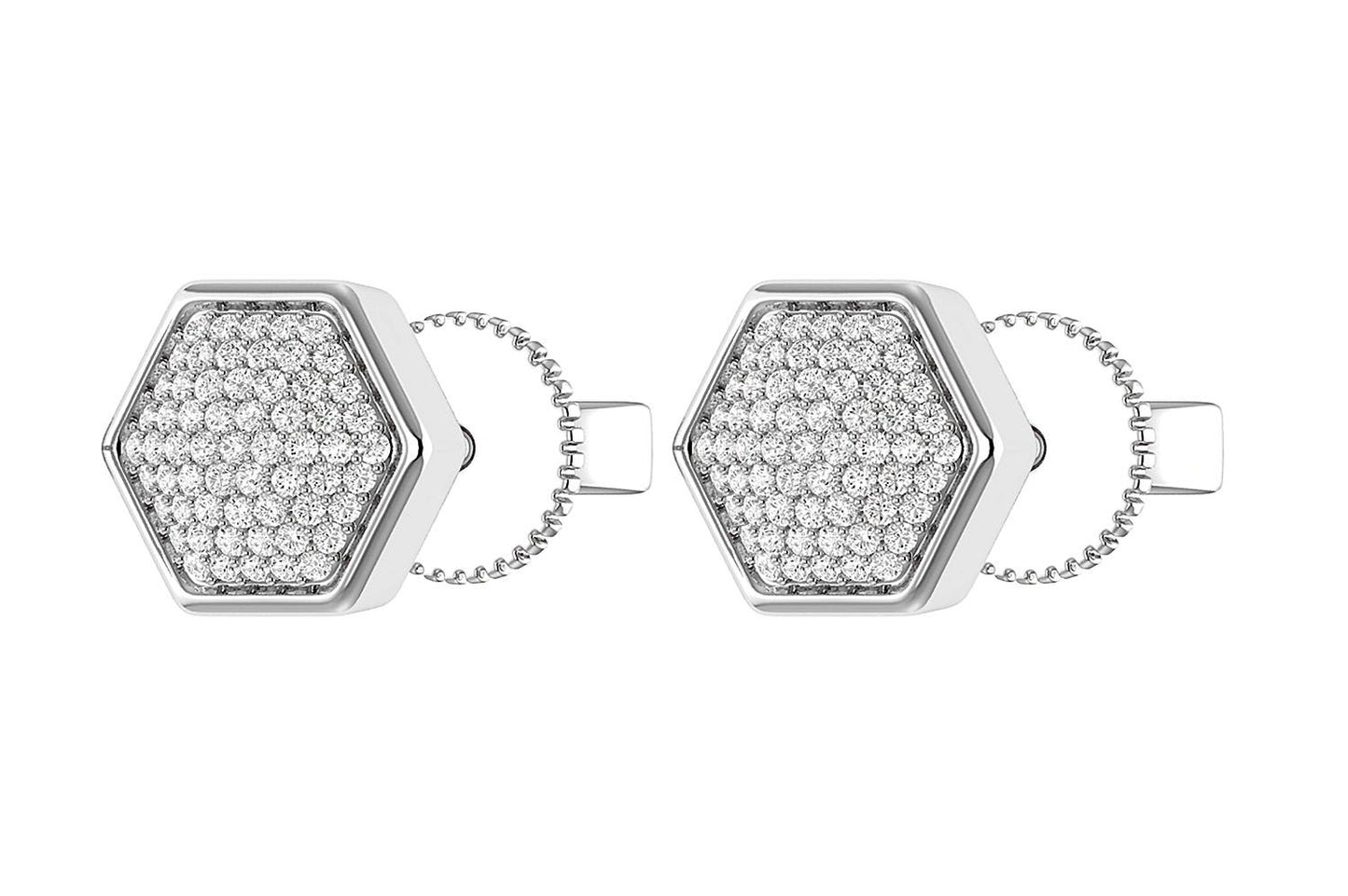 HEXAGON CLUSTER DIAMOND STUD EARRINGS 14K SOLID GOLD 0.20CTW
