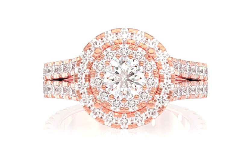DOUBLE HALO SPLIT SHANK DIAMOND ENGAGEMENT RING 2.50CTW - 14K SOLID GOLD
