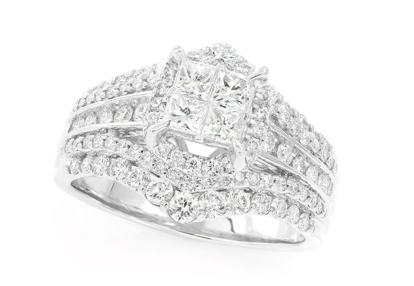 PRINCES QUAD HALO DIAMOND RING 14K SOLID GOLD 2.00CTW