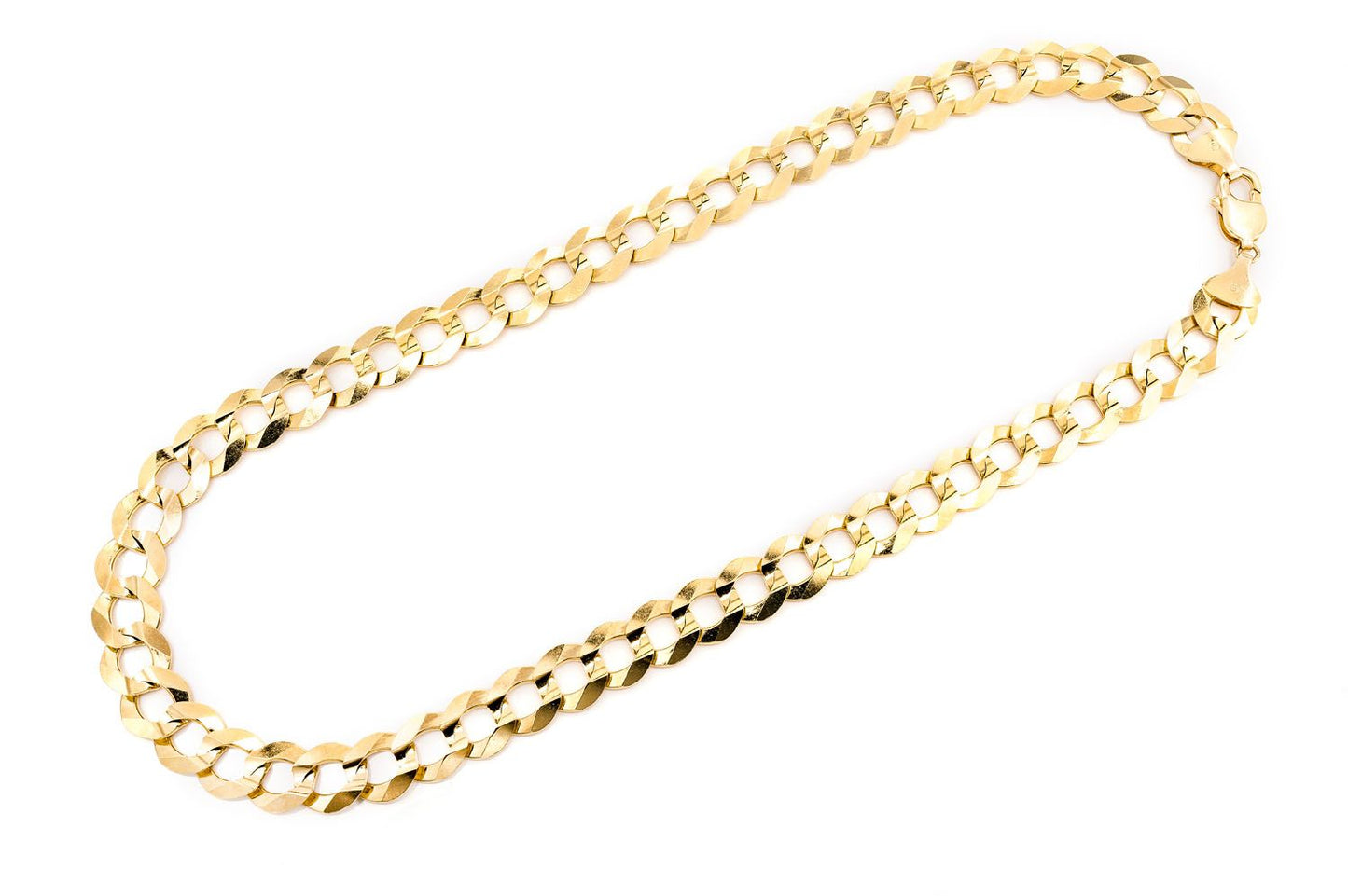 13MM FLAT CURB LINK 14K SOLID GOLD CHAIN