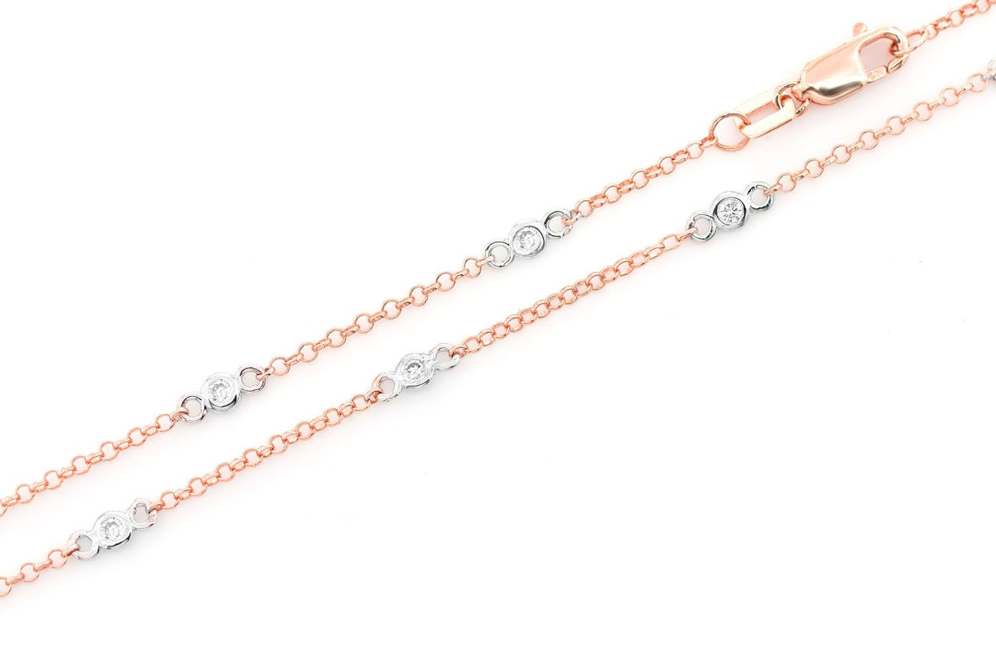 ROUND BEZEL SET DIAMOND NECKLACE CONNECTED 14K SOLID GOLD 0.35CTW