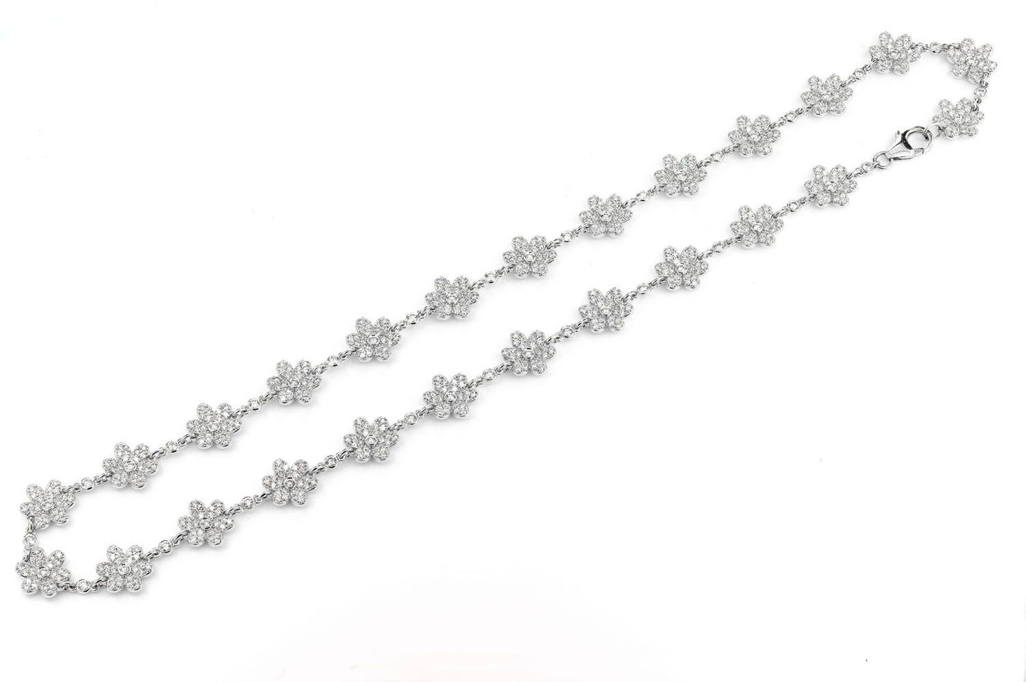 SIX PETAL FLOWER DIAMOND LINK STATION CHAIN 14K SOLID GOLD 7.00CTW