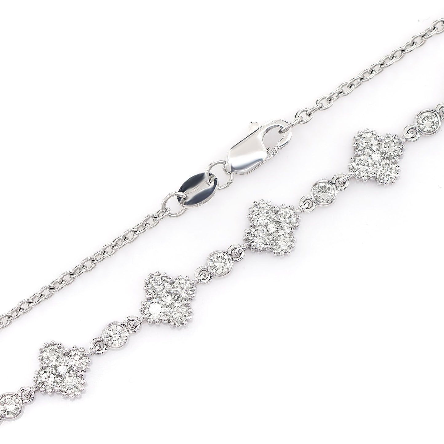 CLOVER DIAMOND MILGRAIN LINK STATION NECKLACE 14K SOLID GOLD 4.00CTW