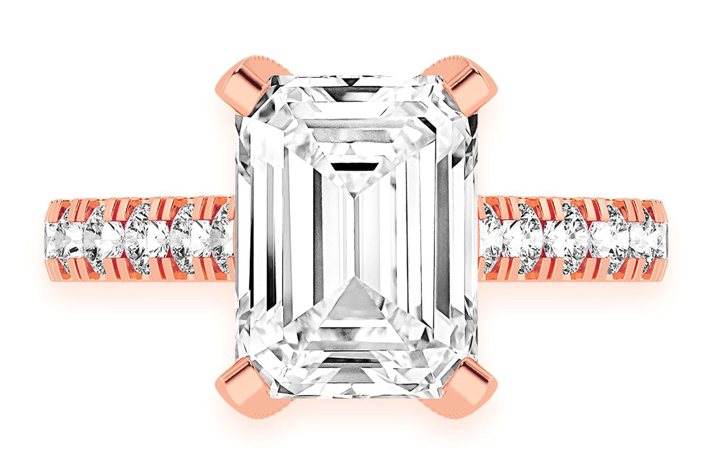 3.00CT EMERALD SOLITAIRE - SINGLE ROW SCALLOP - DIAMOND ENGAGEMENT RING
