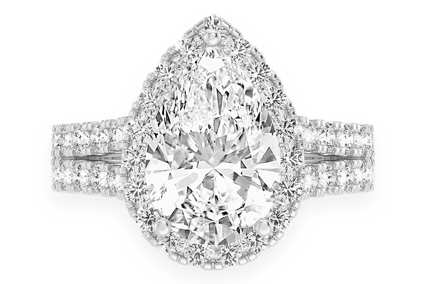 SPHINX - 3.00CT PEAR SOLITAIRE - TWO ROW SPLIT SCALLOP - DIAMOND ENGAGEMENT RING