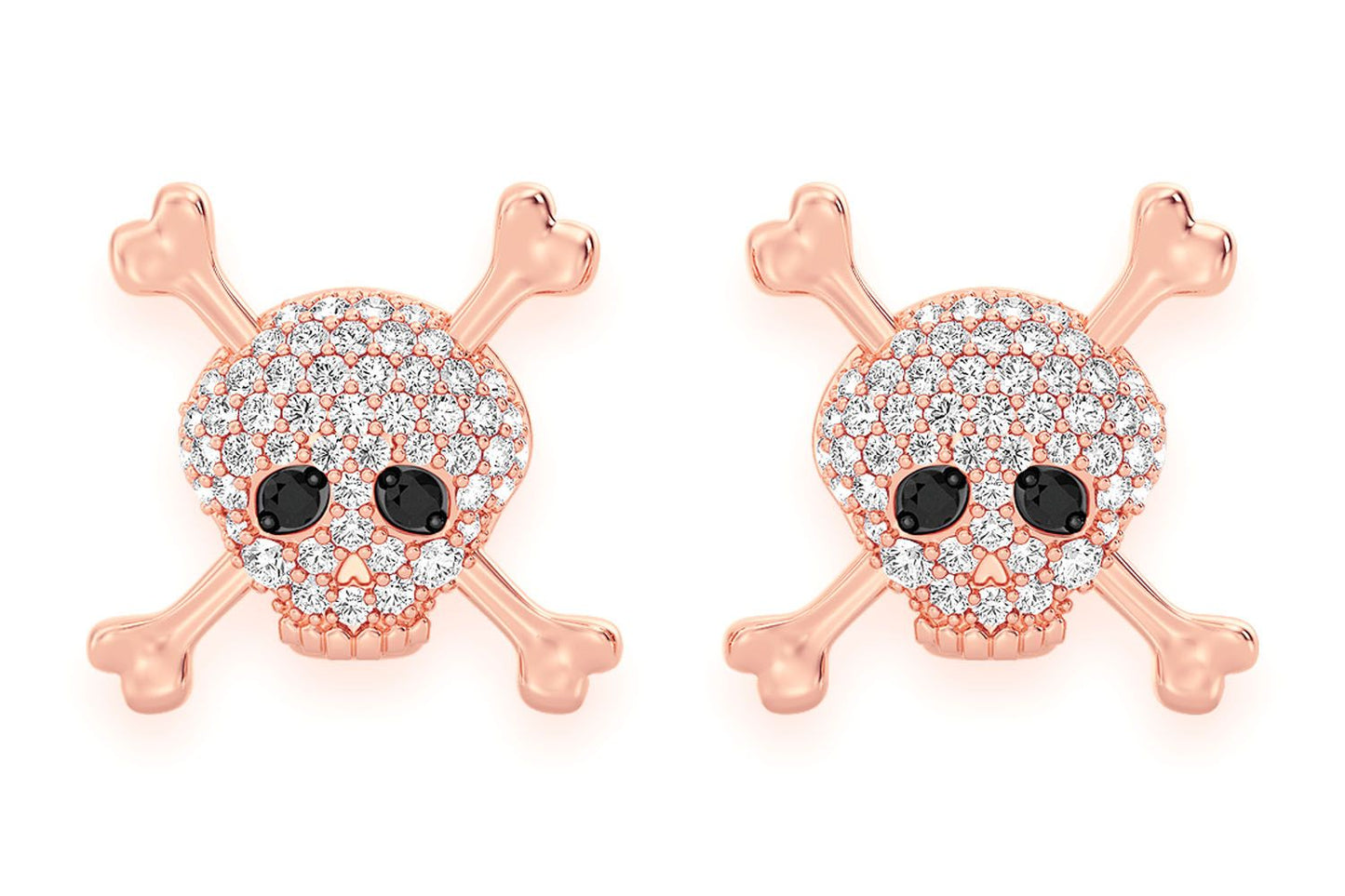 SKULL & CROSSBONES DIAMOND EARRINGS 14K SOLID GOLD 0.50CTW