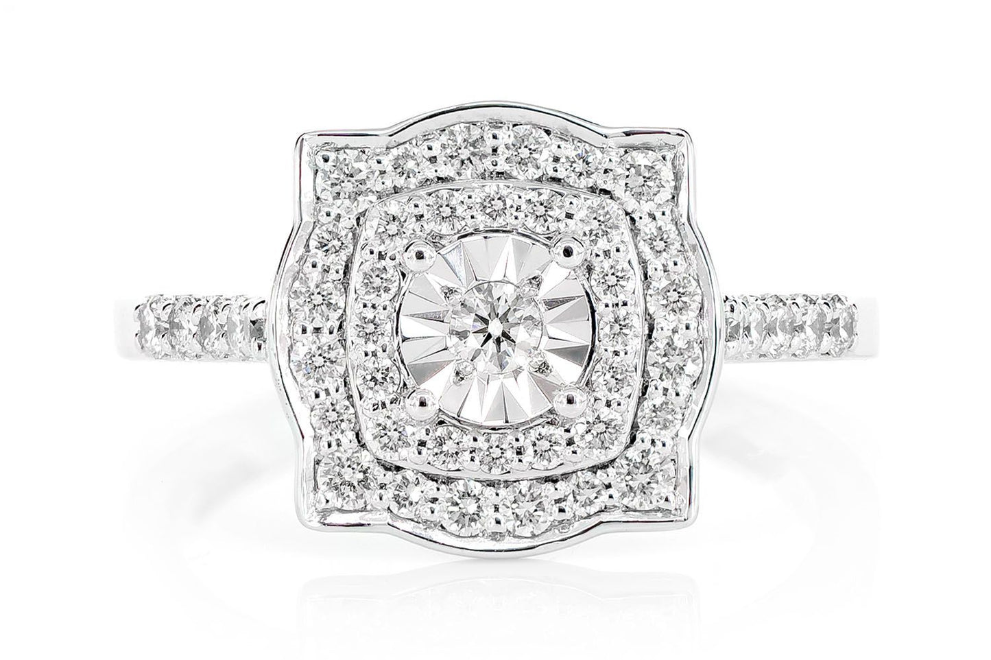 0.55CTW DOUBLE HALO ROUND SOLITAIRE MIRACLE - DIAMOND ENGAGEMENT RING