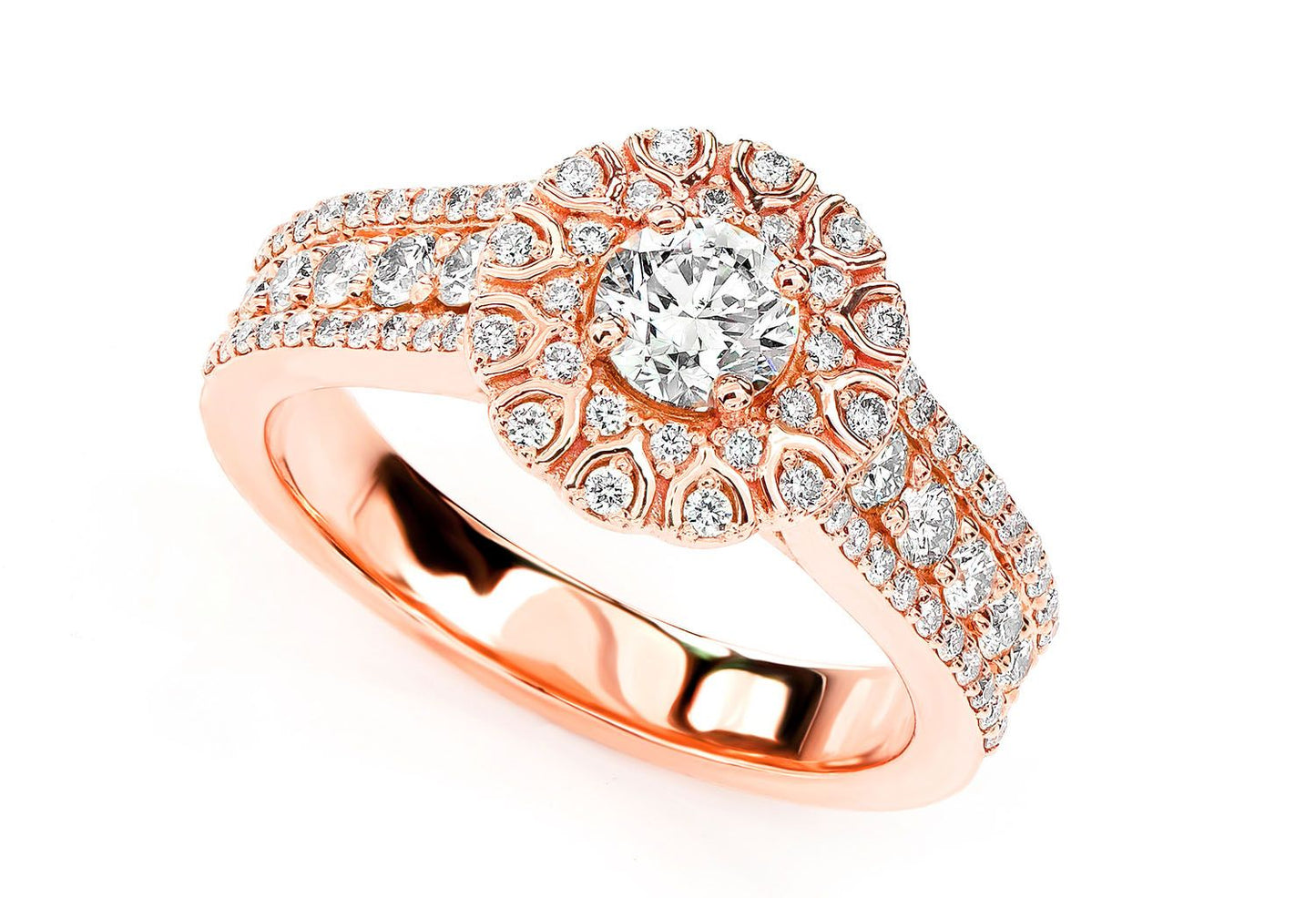 WISHBONE HALO DIAMOND ENGAGEMENT RING 1.10CTW - 14K SOLID GOLD