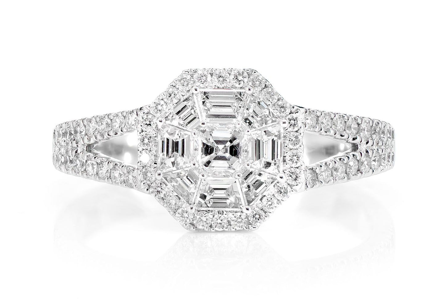 0.95CTW OCTAGON HALO SPLIT SHANK DIAMOND ENGAGEMENT RING 14K SOLID GOLD