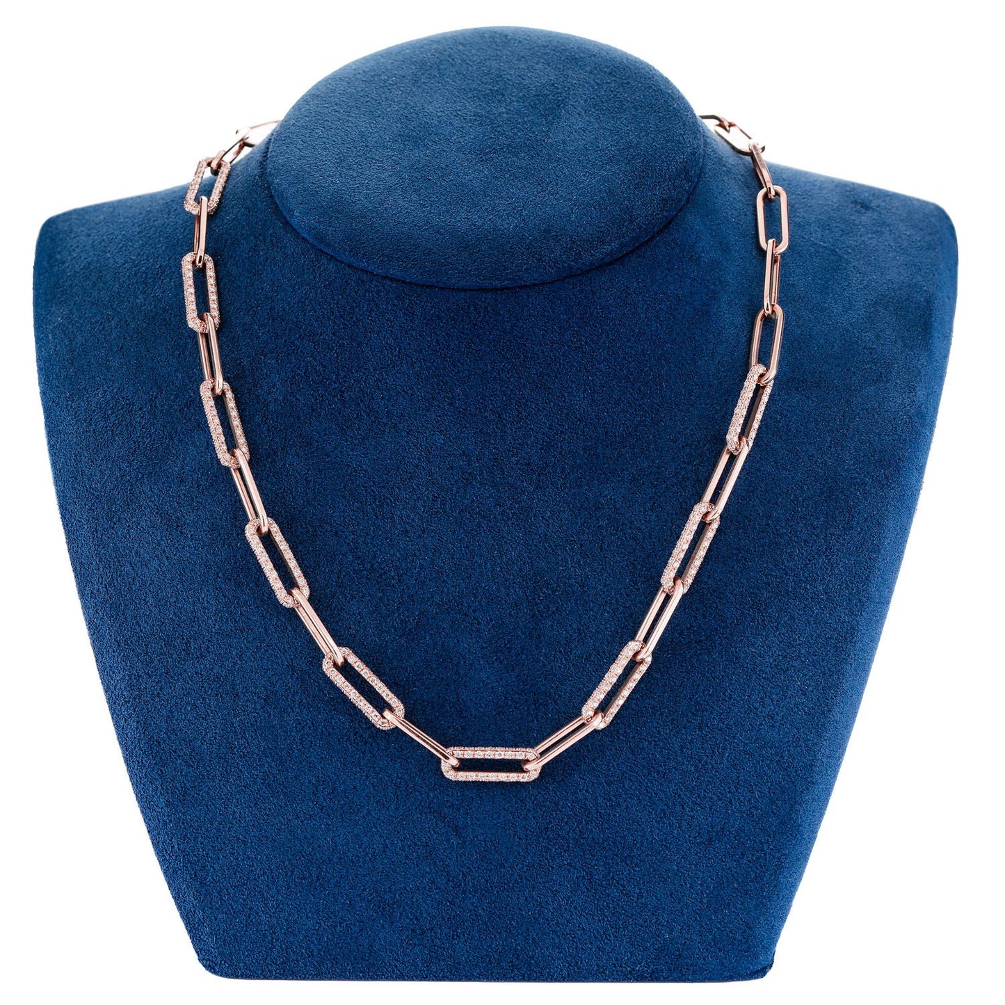 ALTERNATING ELONGATED DIAMOND ROLO LINK 18" NECKLACE 14K SOLID GOLD 5.35CTW