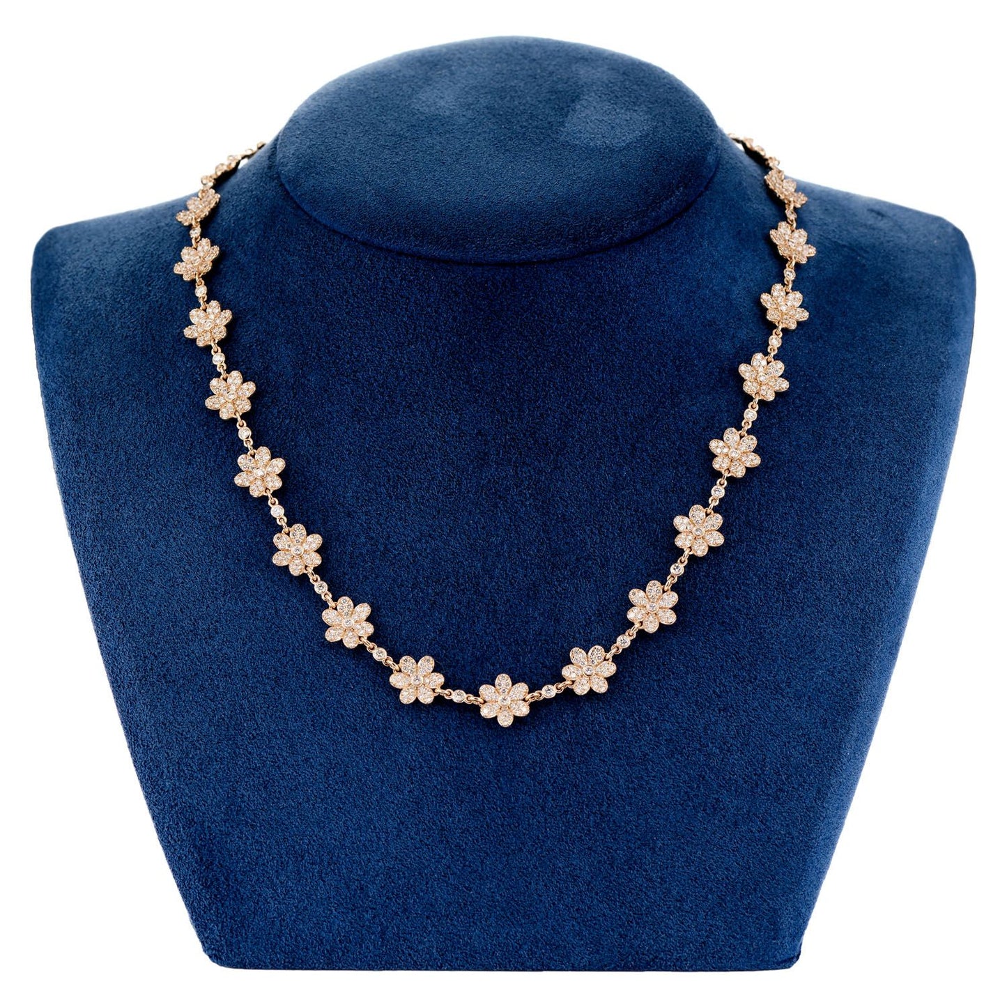 SIX PETAL FLOWER DIAMOND LINK STATION CHAIN 14K SOLID GOLD 7.00CTW