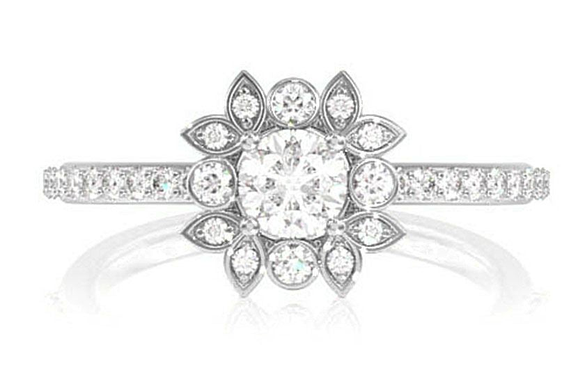 0.50CTW ANTIQUE HALO DIAMOND ENGAGEMENT RING - 14K SOLID GOLD