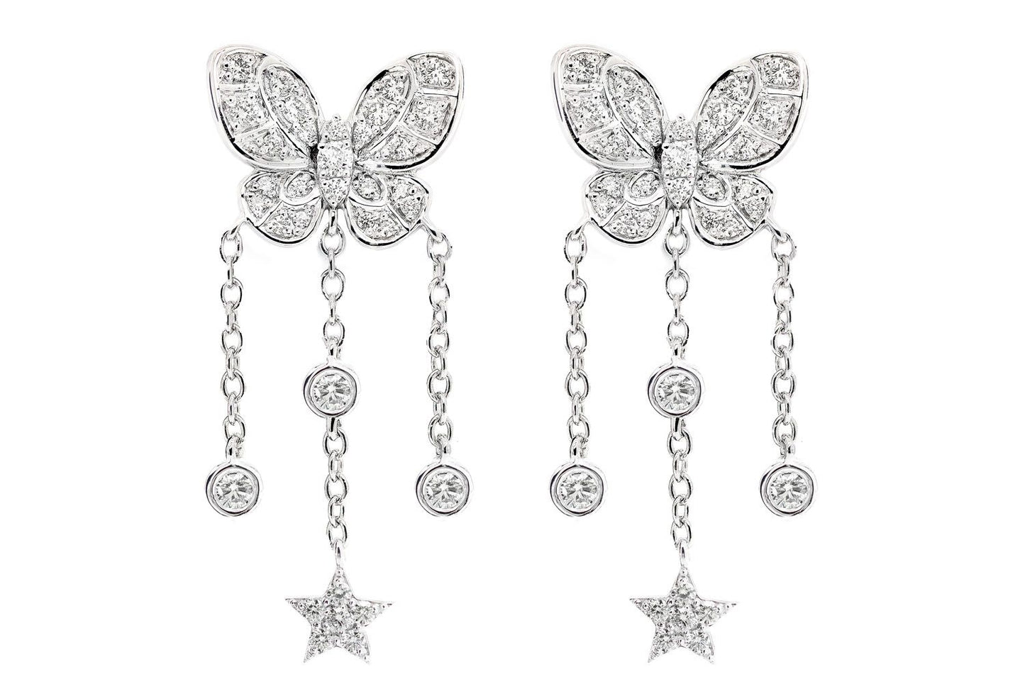BUTTERFLY STAR DANGLING EARRINGS 14K SOLID GOLD 0.75CTW