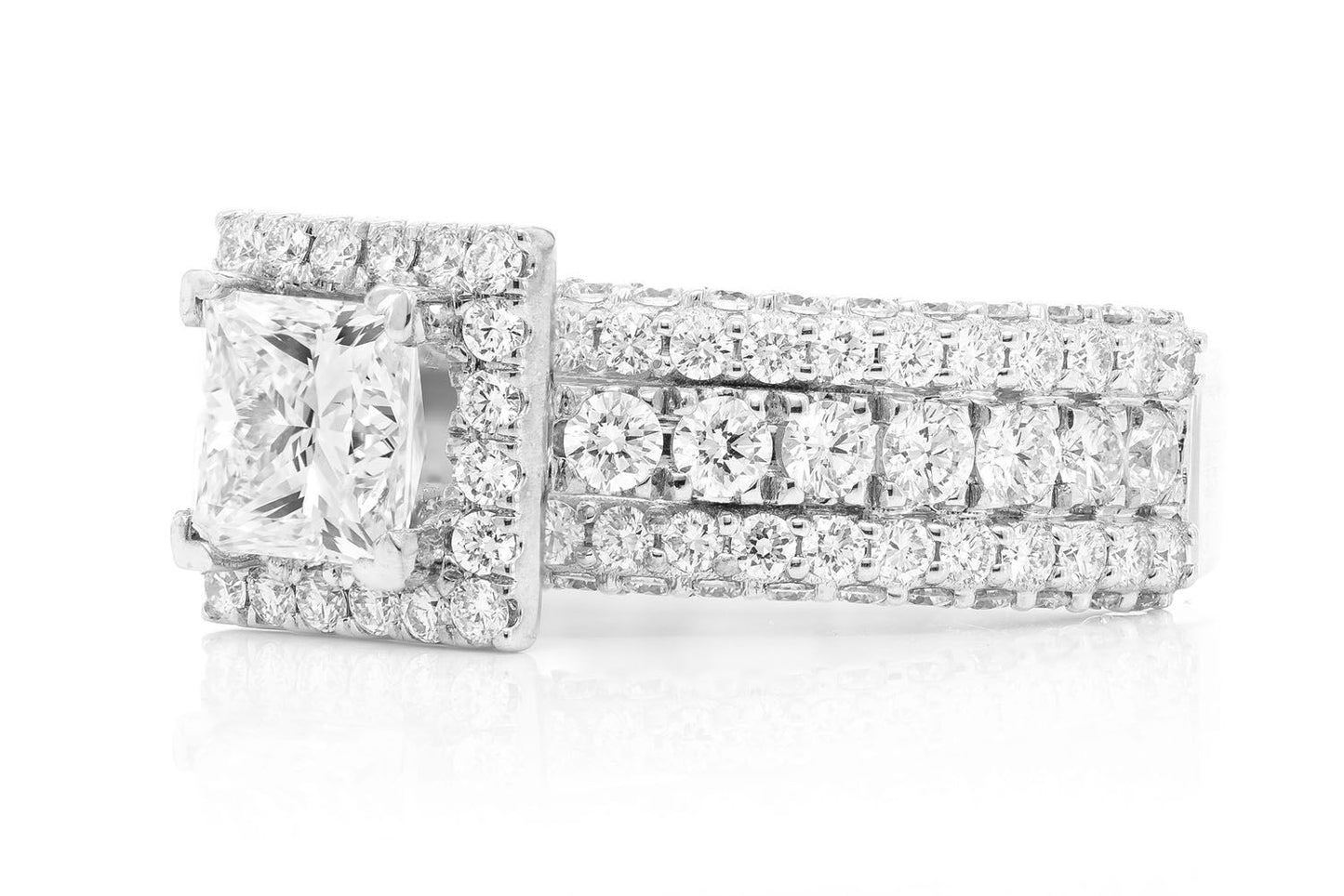 PRINCESS HALO THREE ROW DIAMOND 14K SOLID GOLD 2.50CTW