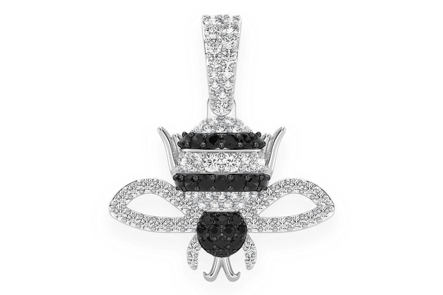 BUMBLE BEE BLACK & WHITE DIAMOND PENDANT 14K SOLID GOLD 0.50CTW