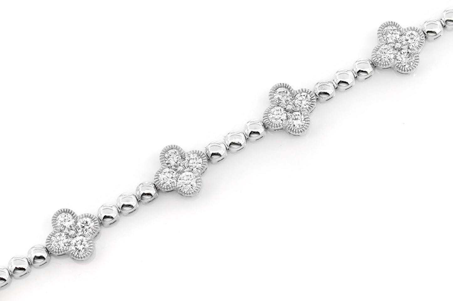 BEADED MILGRAIN CLOVER BRACELET 1.50CTW 14K SOLID GOLD
