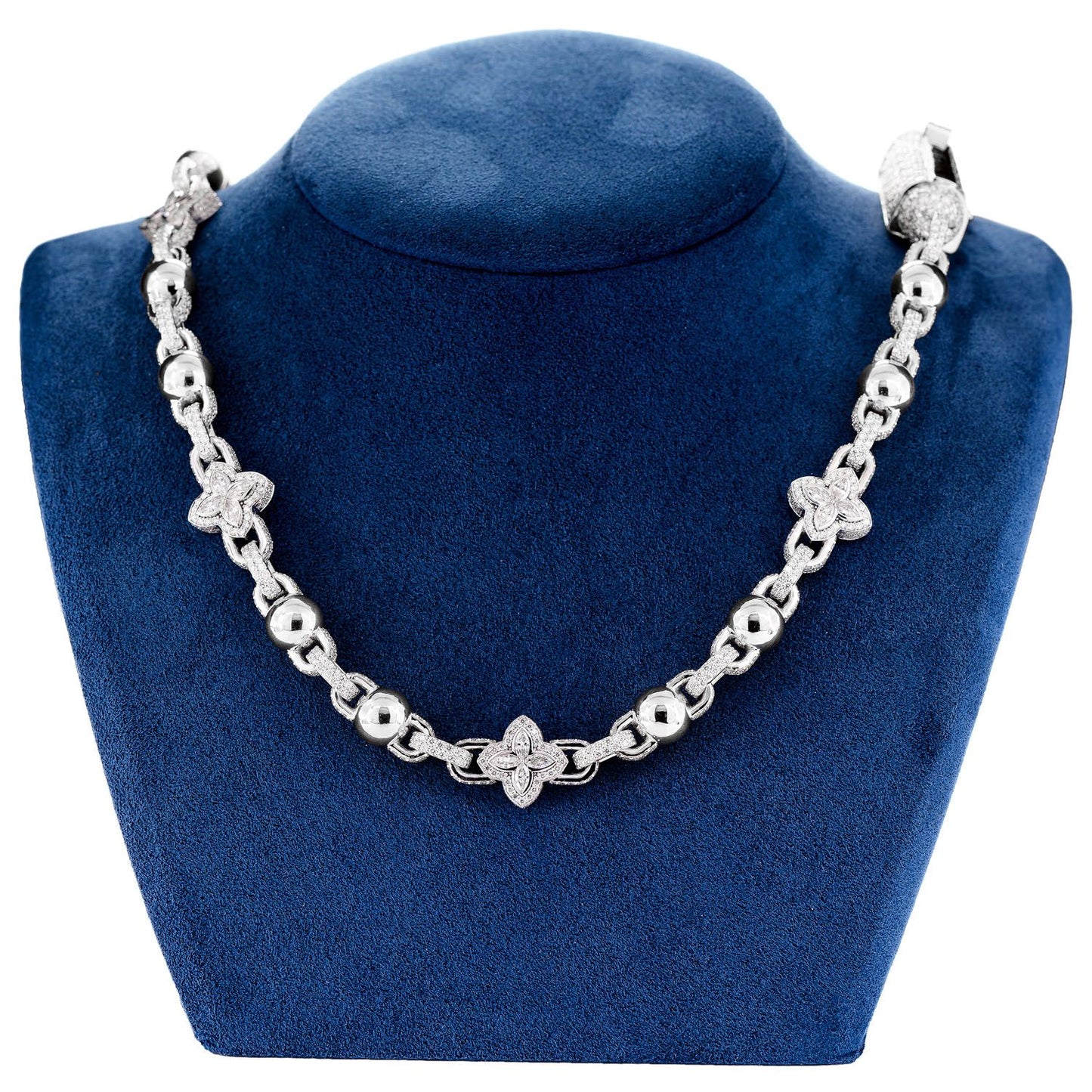 MARQUISE FLOWER DIAMOND STATION NECKLACE CHAIN 14K SOLID GOLD 36.10CTW