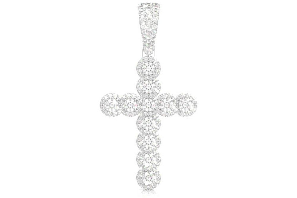 КУЛОН-КРЕСТ С БРИЛЛИАНТАМИ HALO SOLITAIRE, ЧИСТОЕ ЗОЛОТО 14 КАРАТ, 3,20 КАРАТ