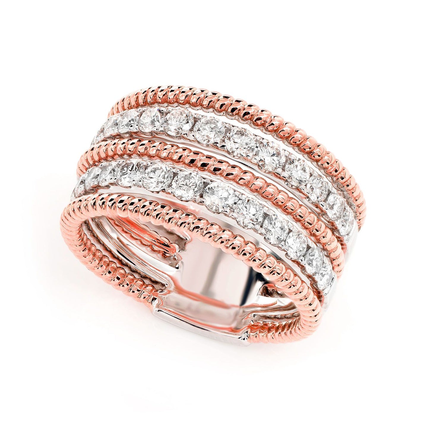 TWO ROW SATIN DIAMOND ROPE BAND RING 14K SOLID GOLD 1.10CTW
