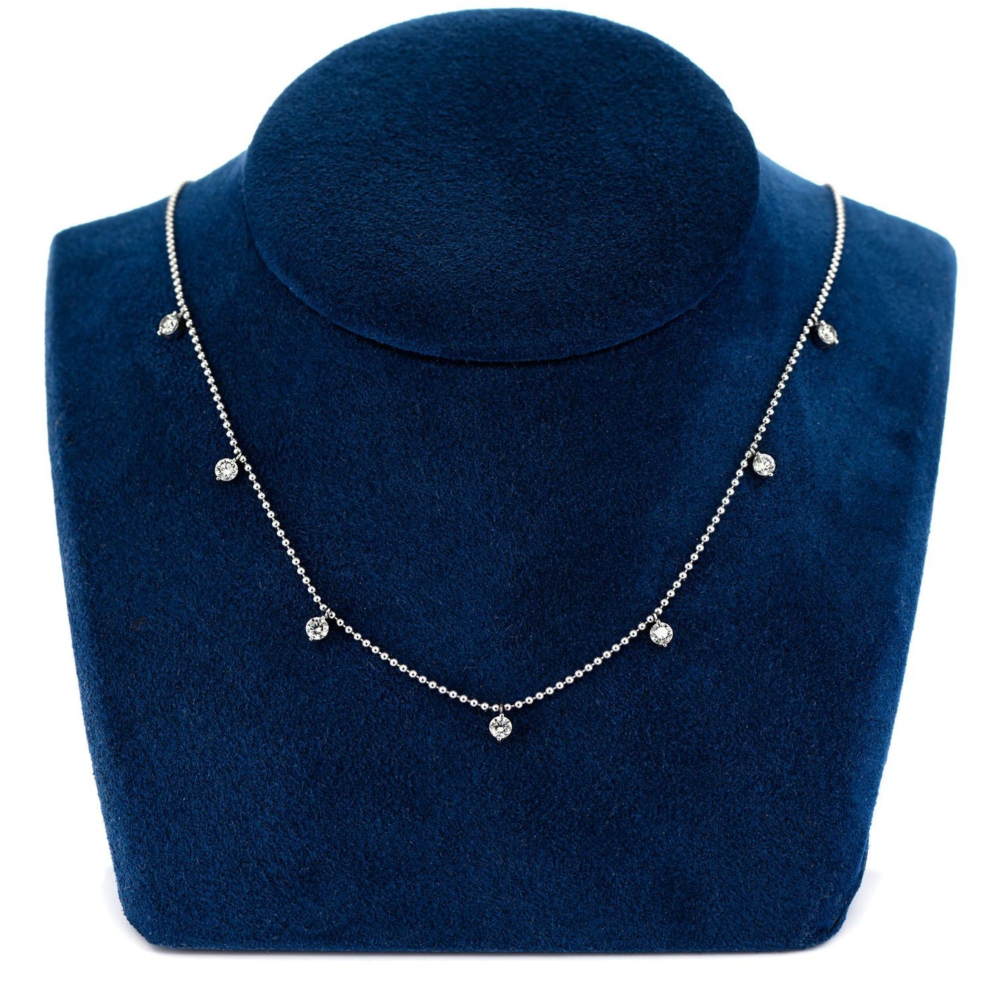 7 STONE PRONG SET DIAMOND DANGLE STATION NECKLACE 14K SOLID GOLD 0.85CTW