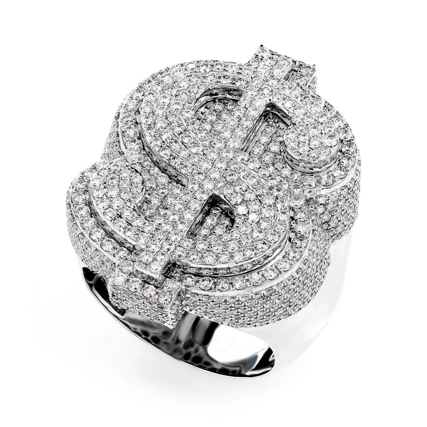 TWO LAYER DOLLAR SIGN DIAMOND SIGNET RING SOLID GOLD 4.00CTW