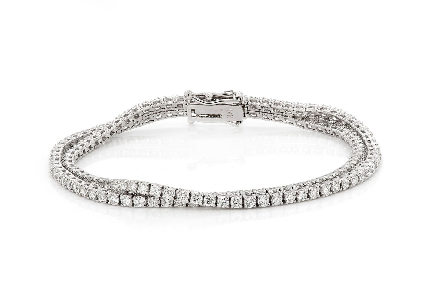 4PT TWO ROW PRONG SET DIAMOND TENNIS BRACELET 14K SOLID GOLD 6.10CTW