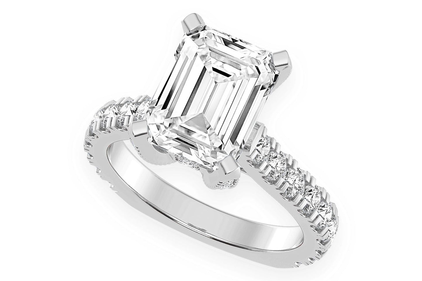 3.00CT EMERALD SOLITAIRE - SINGLE ROW SCALLOP - DIAMOND ENGAGEMENT RING