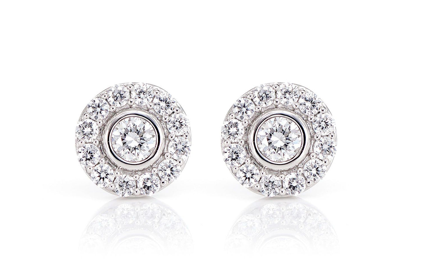 BEZEL SET HALO DIAMOND STUD EARRINGS 14K SOLID GOLD 0.50CTW