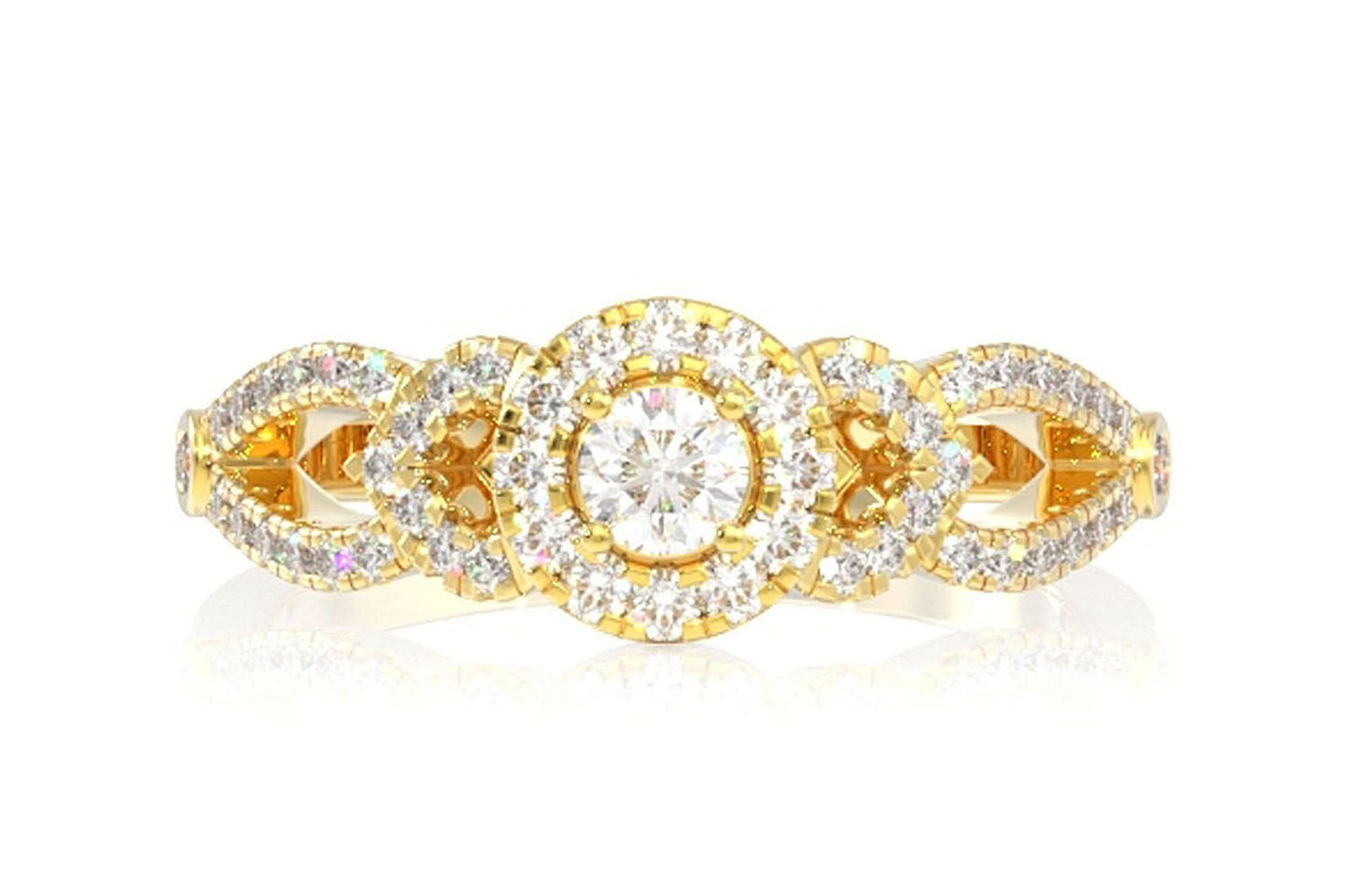 0.40CTW ROUND SOLITAIRE HALO OPEN V SHANK DIAMOND ENGAGEMENT RING 14K SOLID GOLD