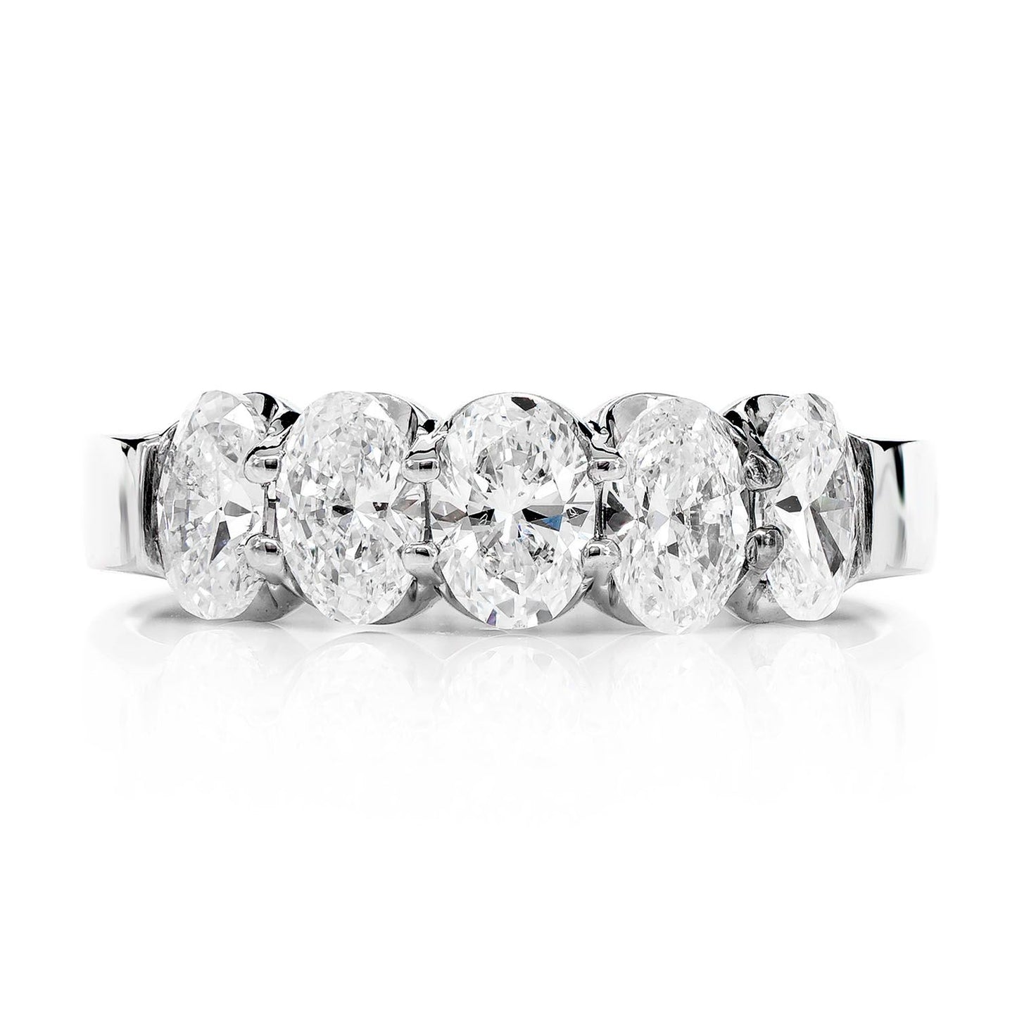 FIVE STONE OVAL DIAMOND BAND RING 14K SOLID GOLD 1.70CTW