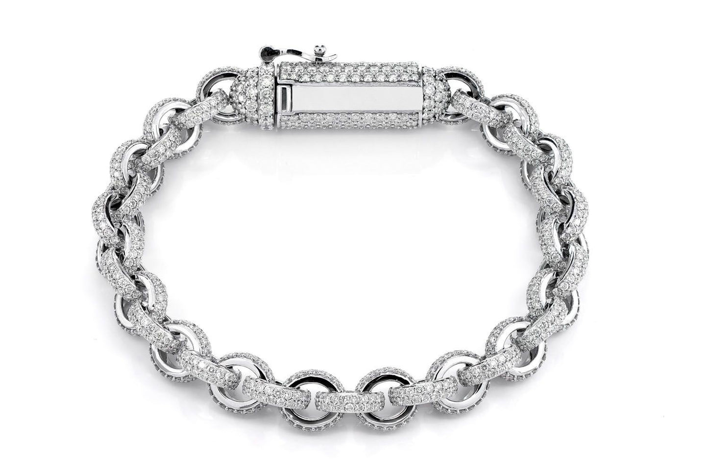 ROLO DIAMOND PAVE LINK BRACELET 14K SOLID GOLD 18.25CTW