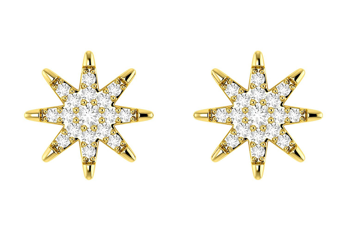 EIGHT POINT STAR STUD EARRINGS 14K SOLID GOLD 0.20CTW