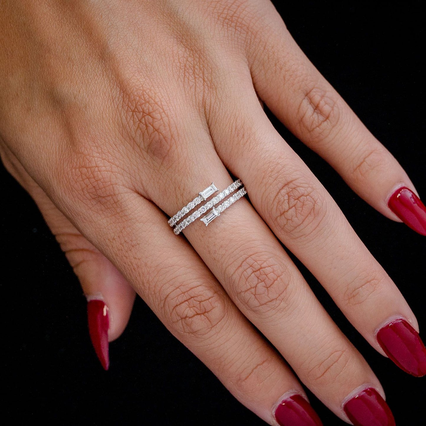 BAGUETTE ROUND WRAP RING 14K SOLID GOLD 0.75CTW